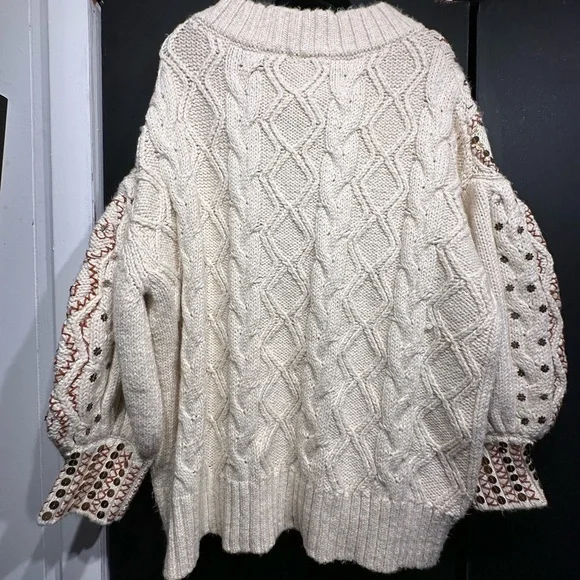 Free People Guilded Cream and Gold Embroidered Sweater - Picture 6 of 7